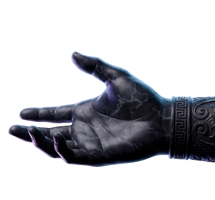 Sculpted marble hand reaching inward from the void — Erebus.
